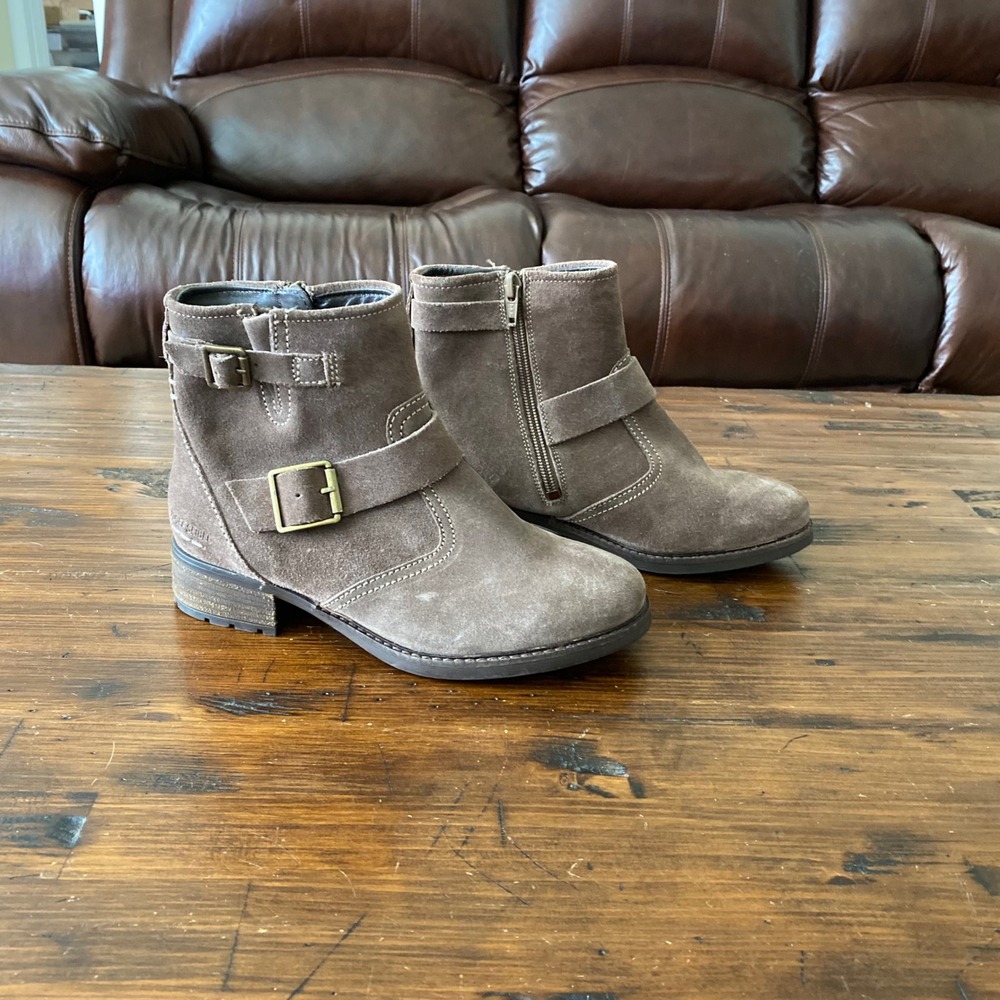 Josef Seibel Kate 21 Taupe Suede Buckle Ankle Boots Womens Size 36 US 5-5.5